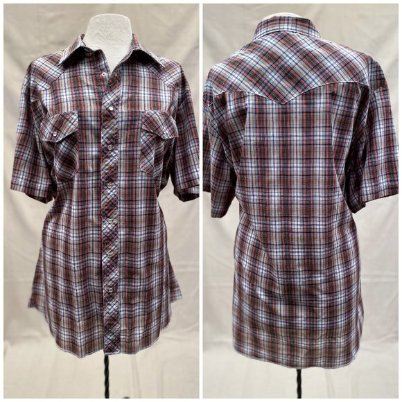 Vintage Wrangler Pearl Snap Short Sleeve Mens L - Picture 2 of 10